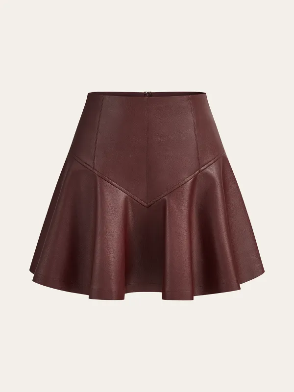 PU High-Waisted Flared Mini Skirt sold by COMMENSE