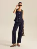 Denim Metal Button Peplum Top and Pants Set sold by COMMENSE