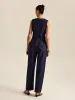 Denim Metal Button Peplum Top and Pants Set sold by COMMENSE