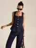 Denim Metal Button Peplum Top and Pants Set sold by COMMENSE