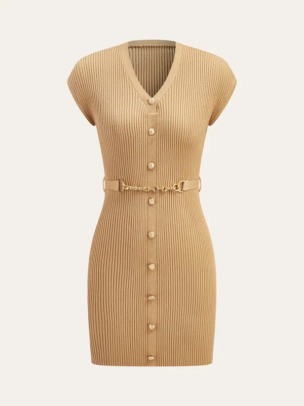 Knit Dress with Buttons and Matching Belt sold by COMMENSE