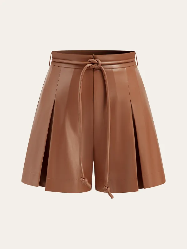 Pleated Fuax Leather Shorts sold by COMMENSE