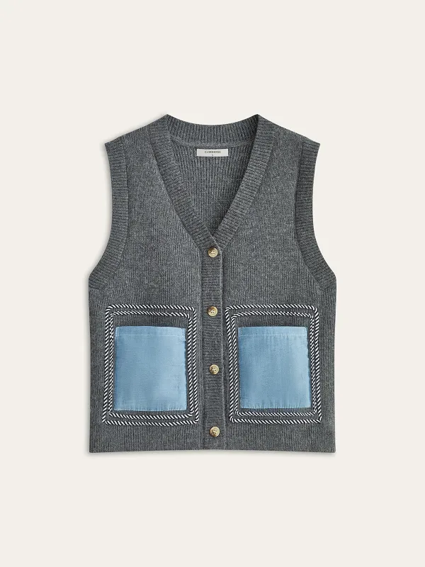 Contrast Stitching Two-toned Sweater Vest sold by COMMENSE