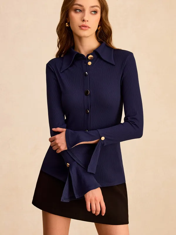 Orbit Button-front Shirt with Flared Sleeve sold by COMMENSE