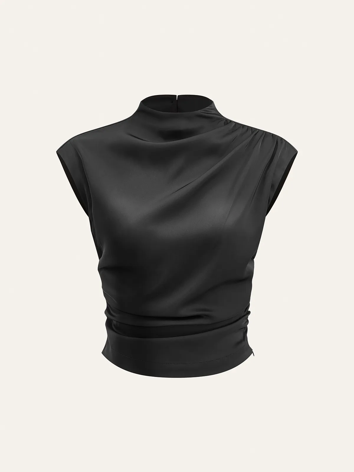Mock Neck Cap Sleeve Ruched Top sold by COMMENSE