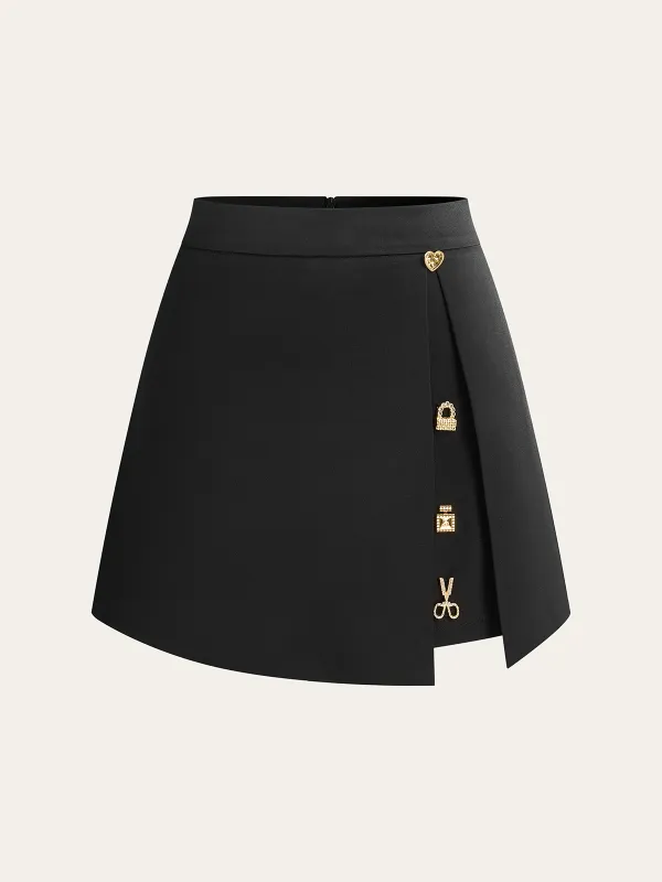 Asymmetrical Skort with Metal Decor sold by COMMENSE