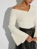 Asymmetric Off-Shoulder Bell-Sleeve Top sold by COMMENSE