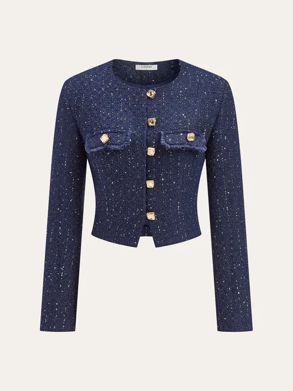 Metal Button Sequin Tweed Blazer sold by COMMENSE