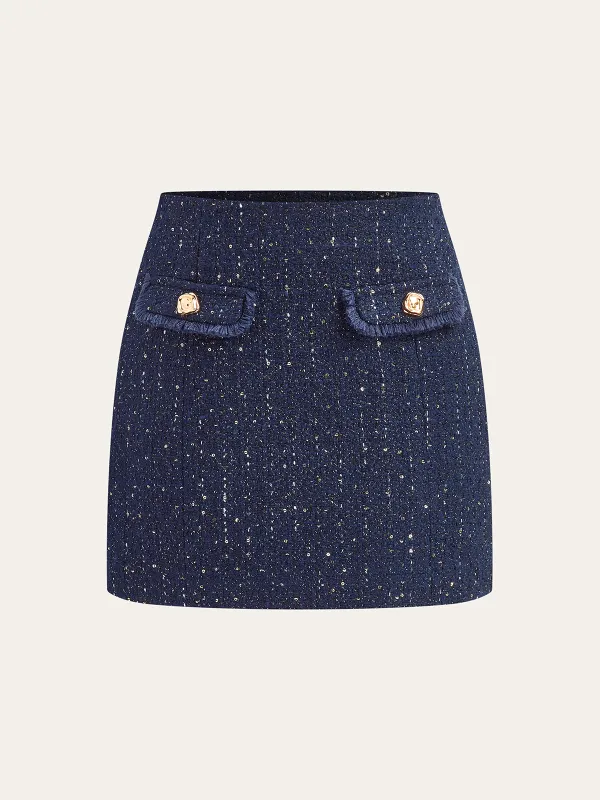 Sequin Tweed Mini Skirt with Decor Pocket sold by COMMENSE