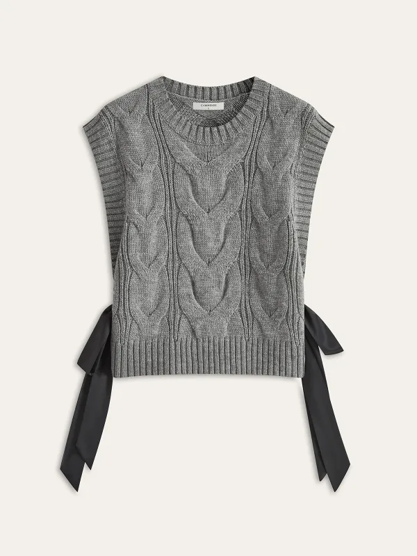 Dual-Sided Bow Cable-Knit Vest sold by COMMENSE