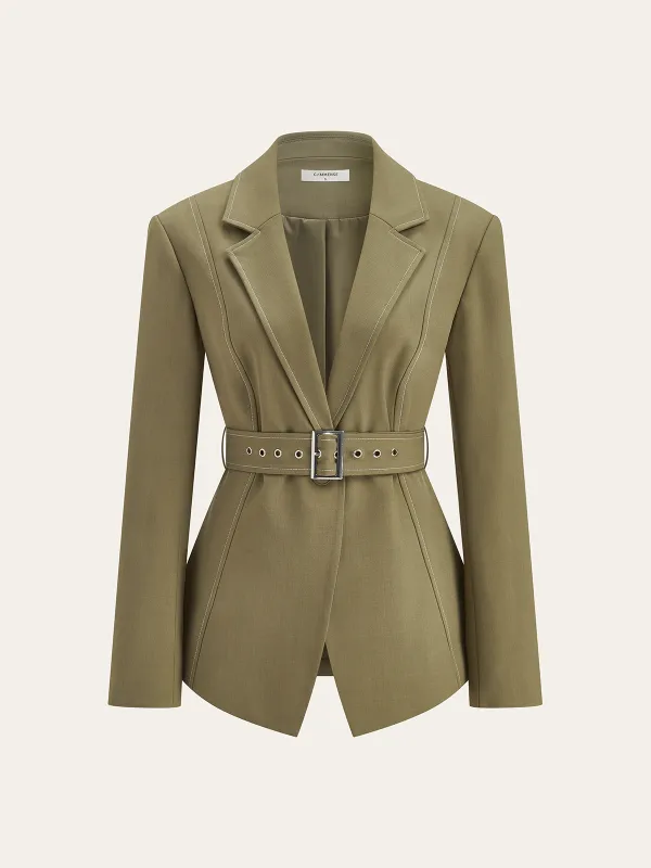 Contrast-Stitch Belted Casual Blazer sold by COMMENSE