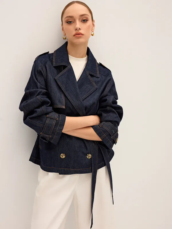 Denim Short Trench Coat sold by COMMENSE