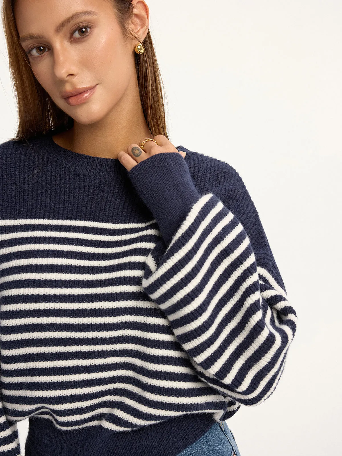 Stripped Ribbed Sweater sold by COMMENSE product image thumbnail 3