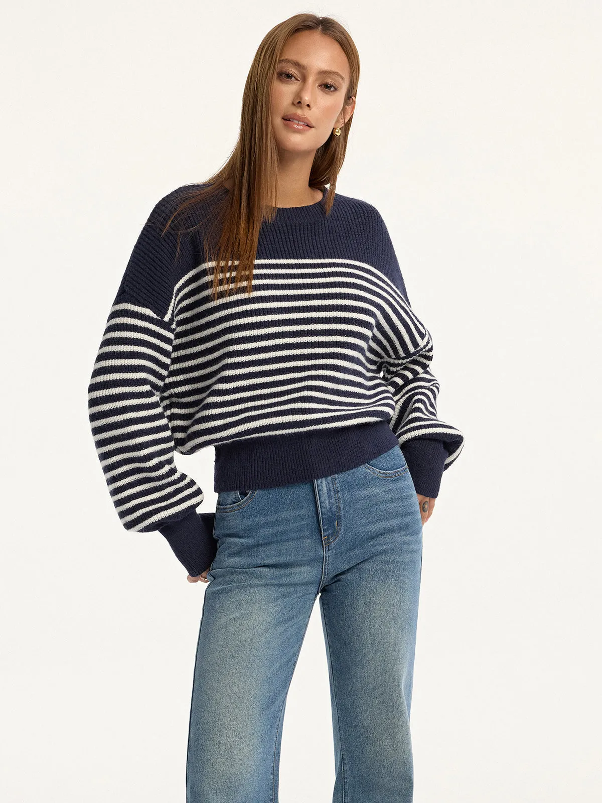 Stripped Ribbed Sweater sold by COMMENSE