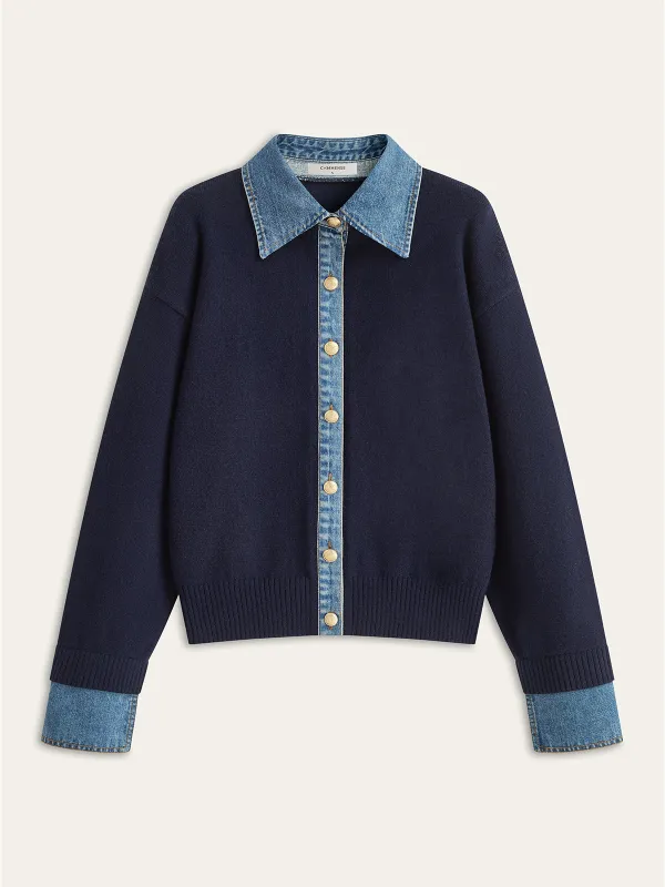 Denim Collar Buttoned Sweater sold by COMMENSE