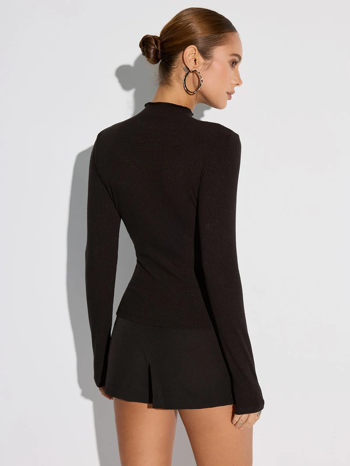 Sheer Mesh Neckline Ribbed Blouse sold by COMMENSE product image thumbnail 5