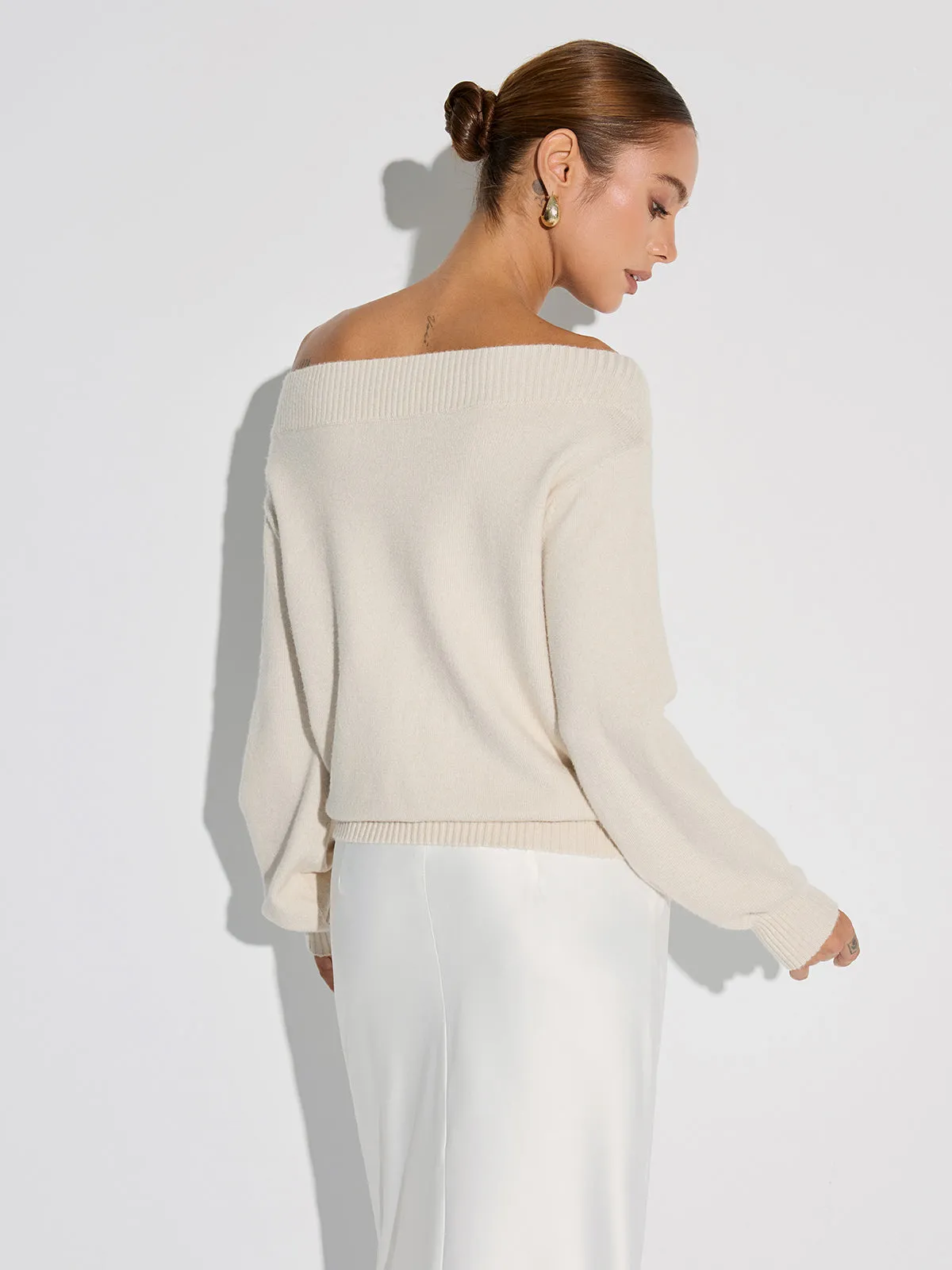 Rhinestone-Embellished Off-Shoulder Sweater sold by COMMENSE product image thumbnail 5