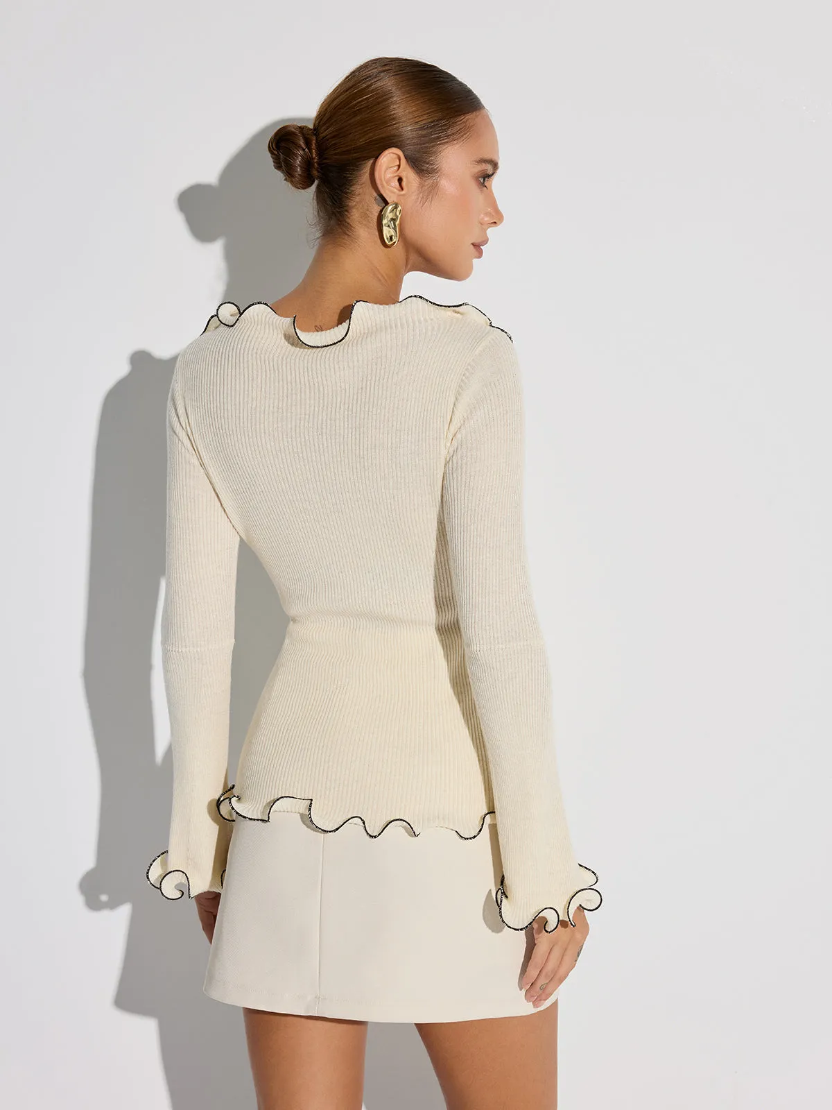 Contrast Trim Ruffled Sweater sold by COMMENSE product image thumbnail 4