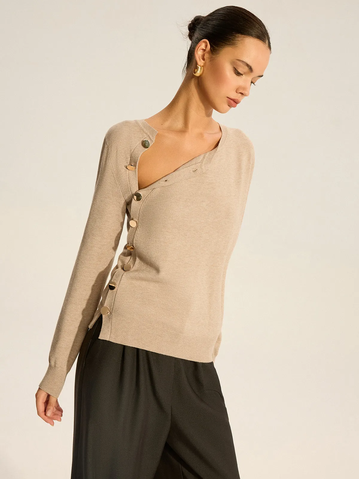 Asymmetric Button Knit Top sold by COMMENSE product image thumbnail 5