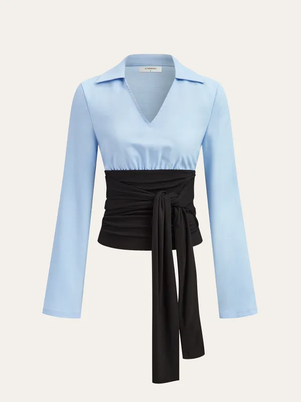 Color-Block Panel Tie-Waist Shirt sold by COMMENSE