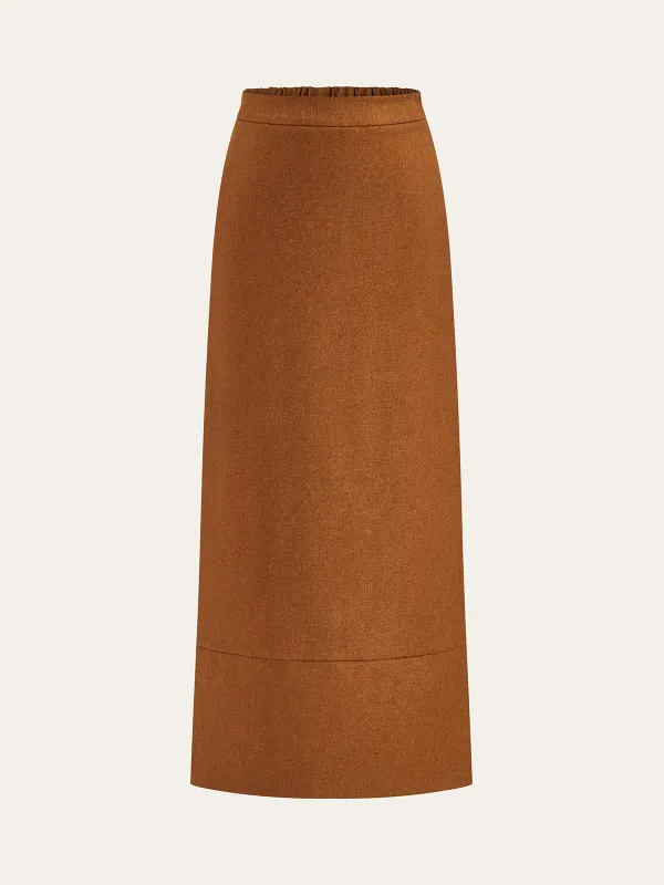 Elastic Waist Slit Maxi Skirt sold by COMMENSE
