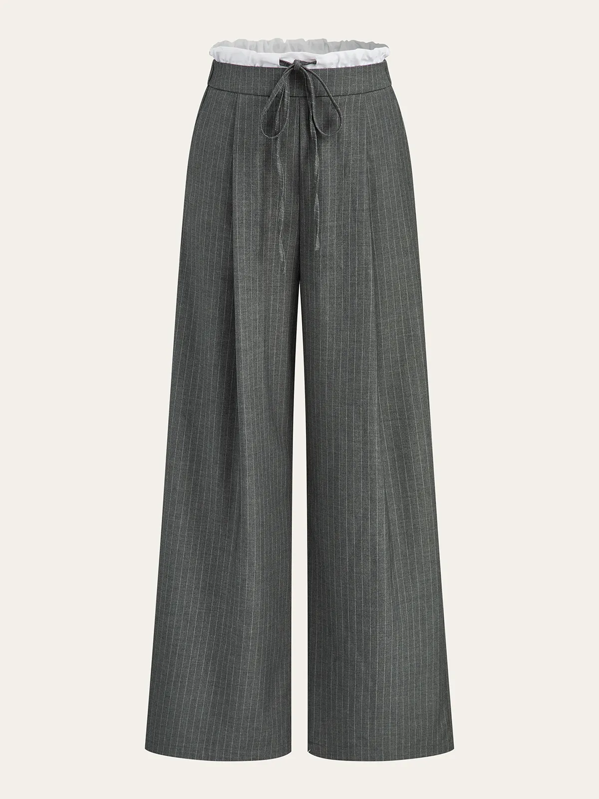 Contrast Ruffle Waistband Pinstripe Pants sold by COMMENSE