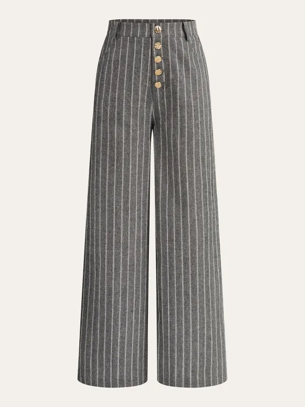 Pinstripe Linen & Cotton High-Waist Pants sold by COMMENSE