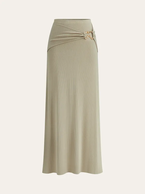 Metal Buckle Elastic-Waist Maxi Skirt sold by COMMENSE