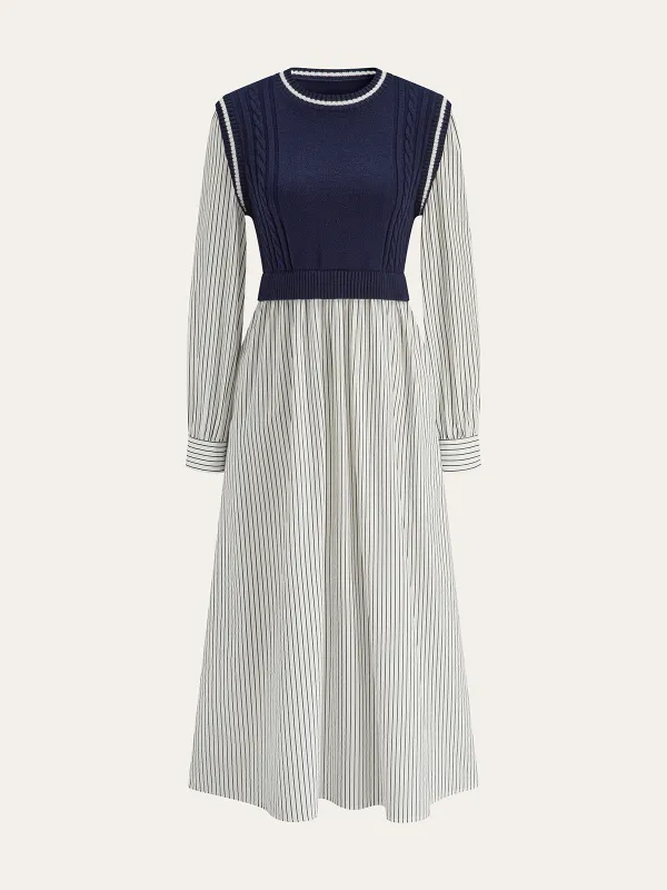 2 in 1 Cable-Knit Paneled Striped Midi Dress sold by COMMENSE