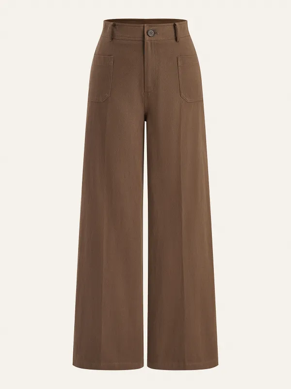 Cotton Mid-Waist Wide-Leg Pants sold by COMMENSE