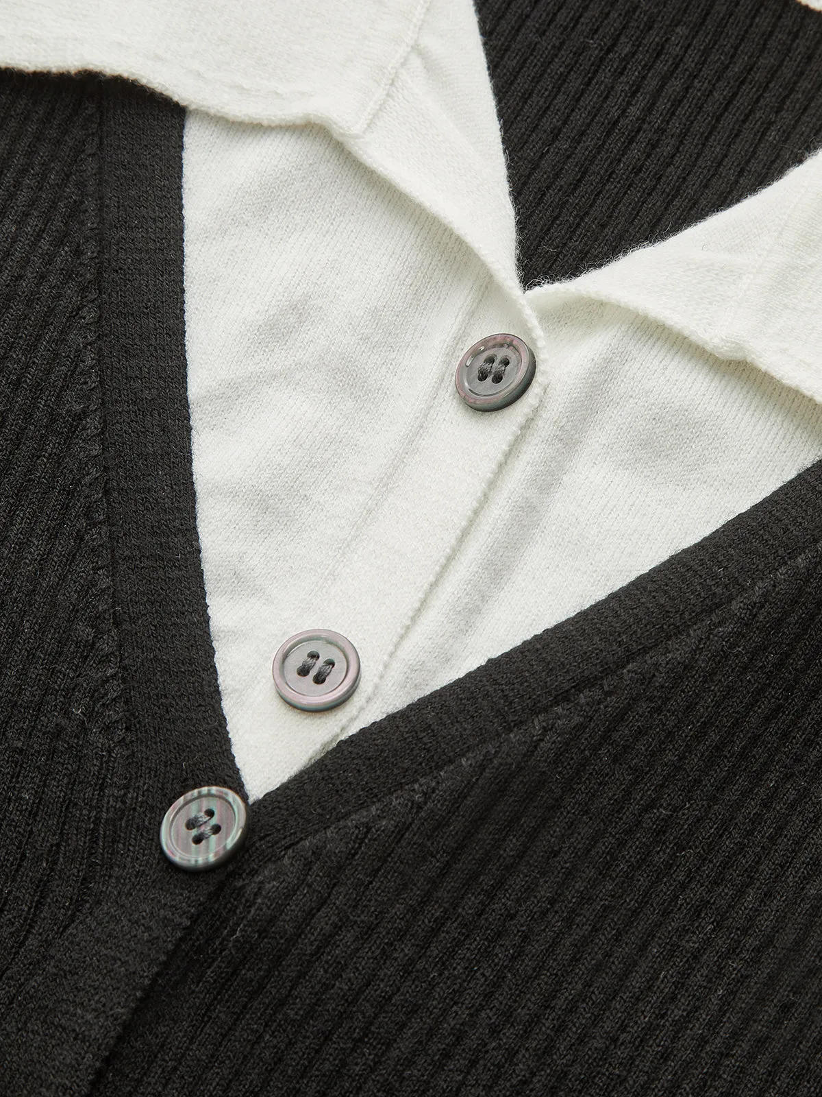 Contrast Trim Collared Knit Cardigan sold by COMMENSE product image thumbnail 3