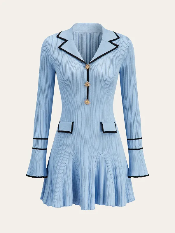 Contrast Trim Lapel Knit Dress sold by COMMENSE