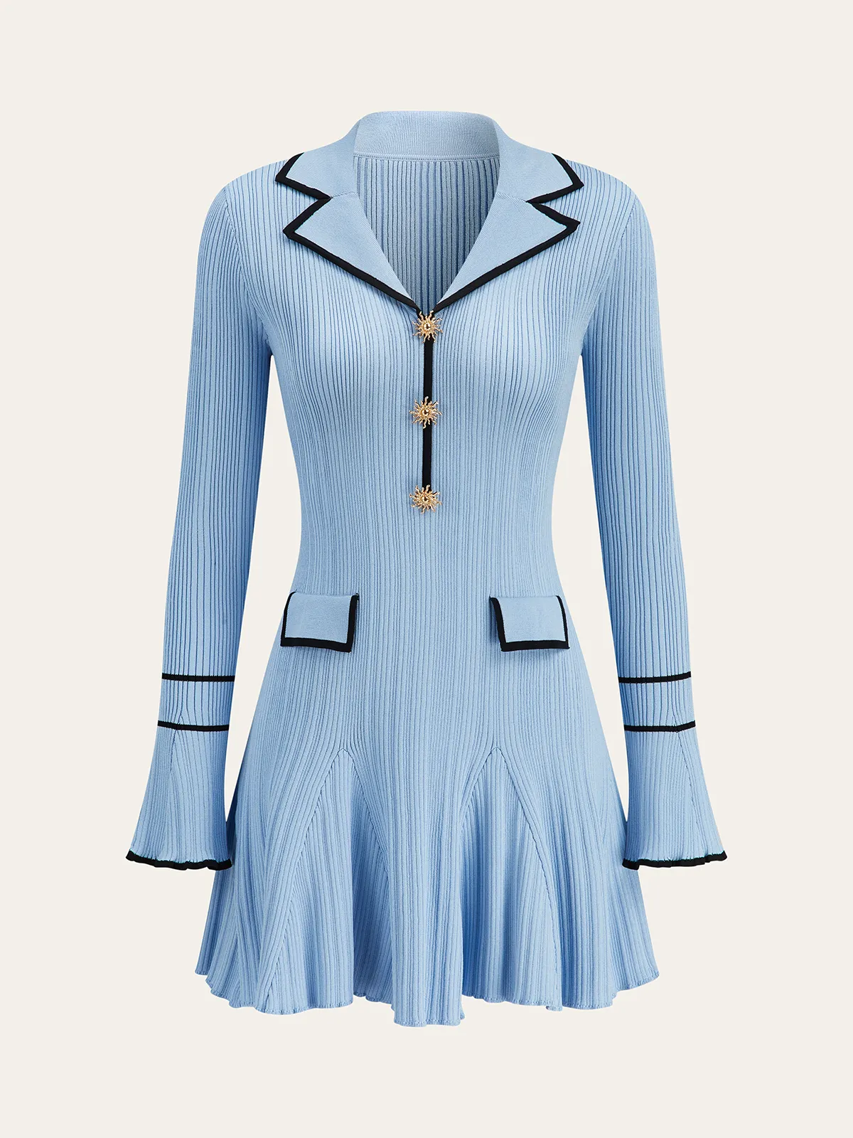 Contrast Trim Lapel Knit Dress sold by COMMENSE