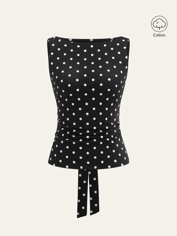Polka Dot Cotton Blend Sleeveless Top made by COMMENSE