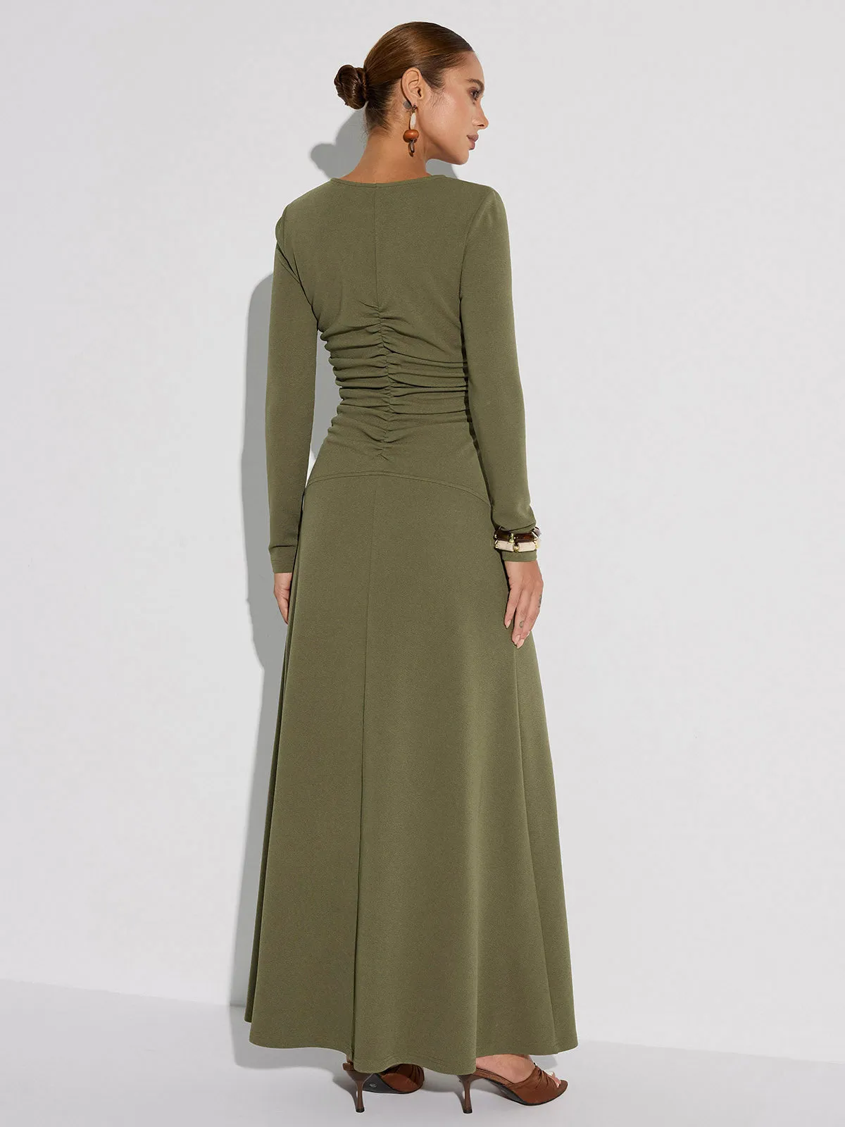 Zipper-Front Ruched Maxi Dress sold by COMMENSE product image thumbnail 5