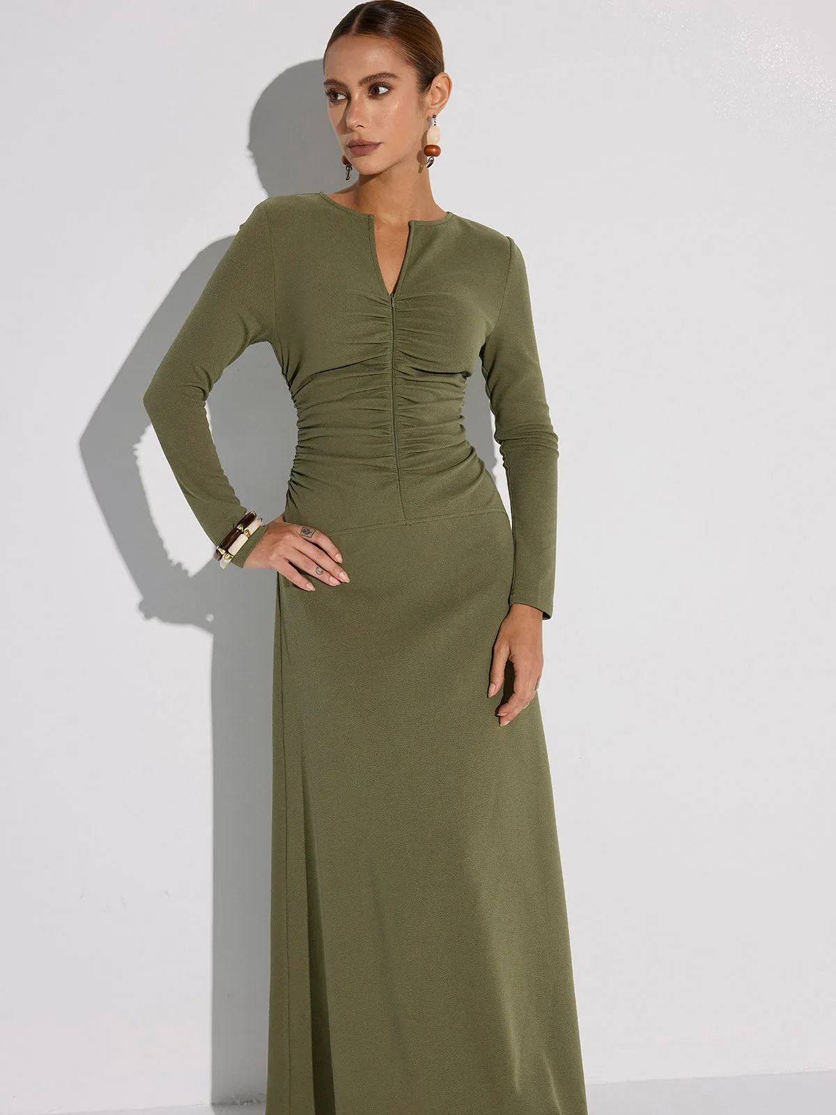 Zipper-Front Ruched Maxi Dress sold by COMMENSE product image thumbnail 2