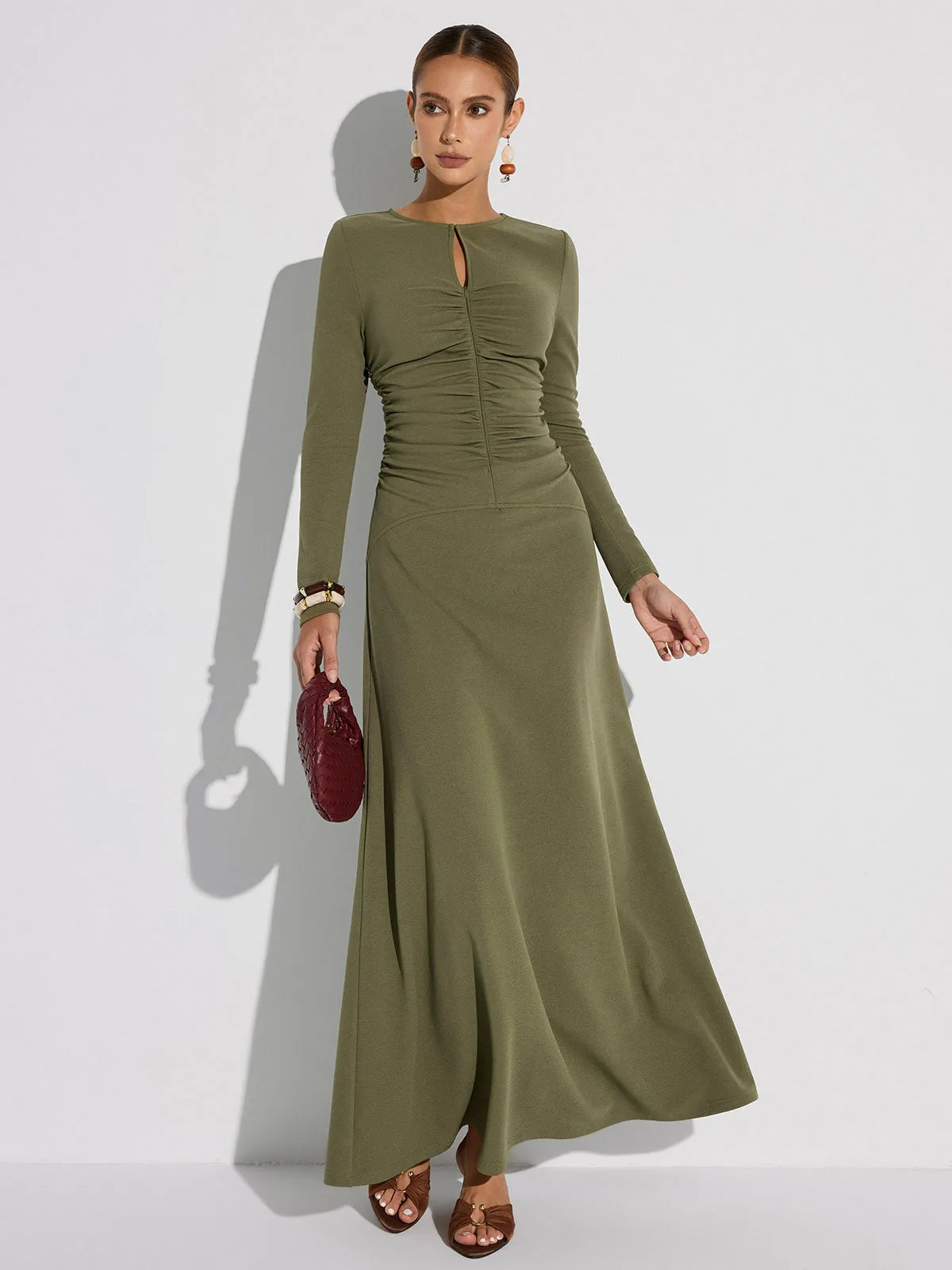 Zipper-Front Ruched Maxi Dress sold by COMMENSE product image thumbnail 3