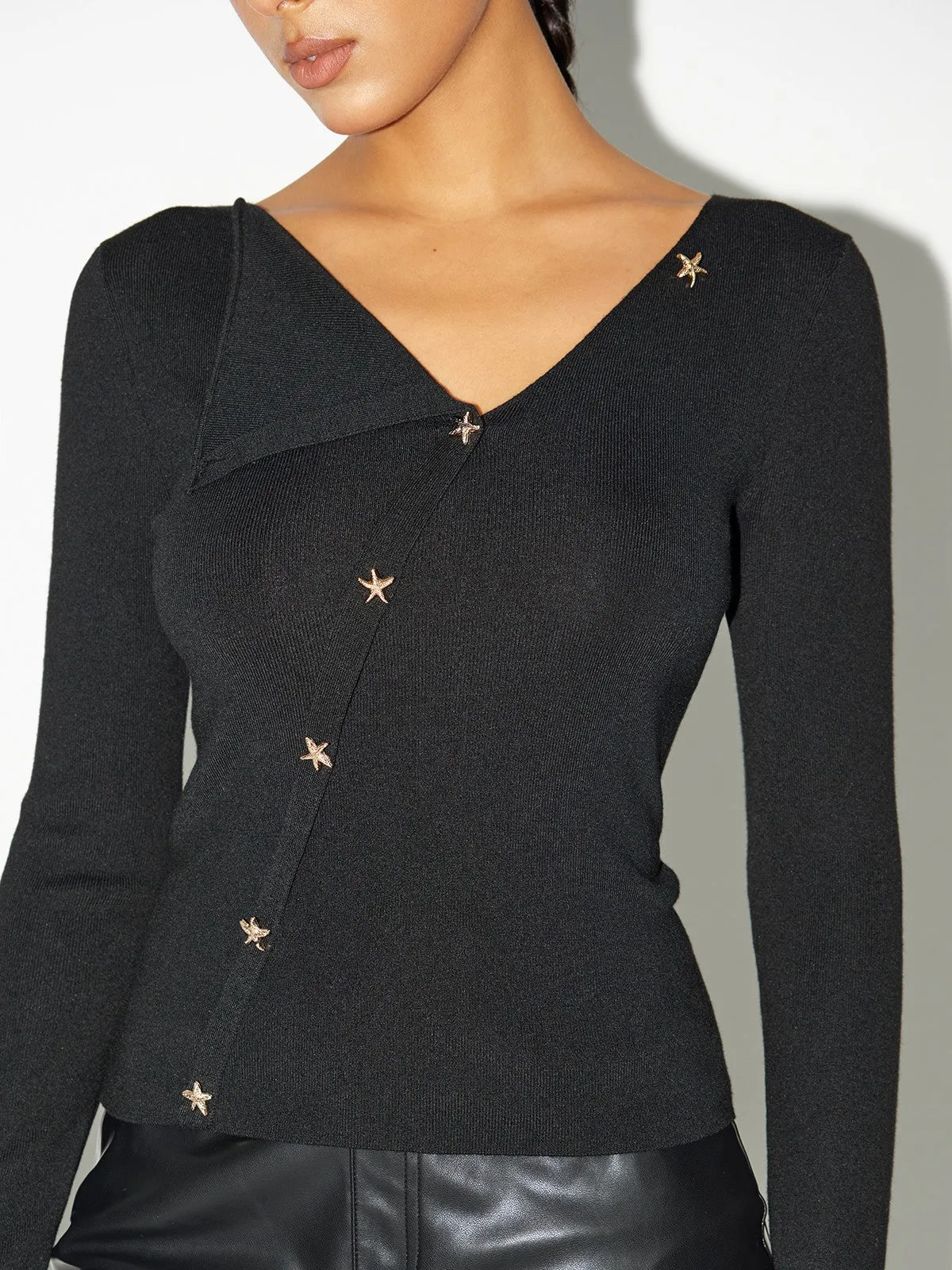 Asymmetric Star-Button Knit Top sold by COMMENSE product image thumbnail 4