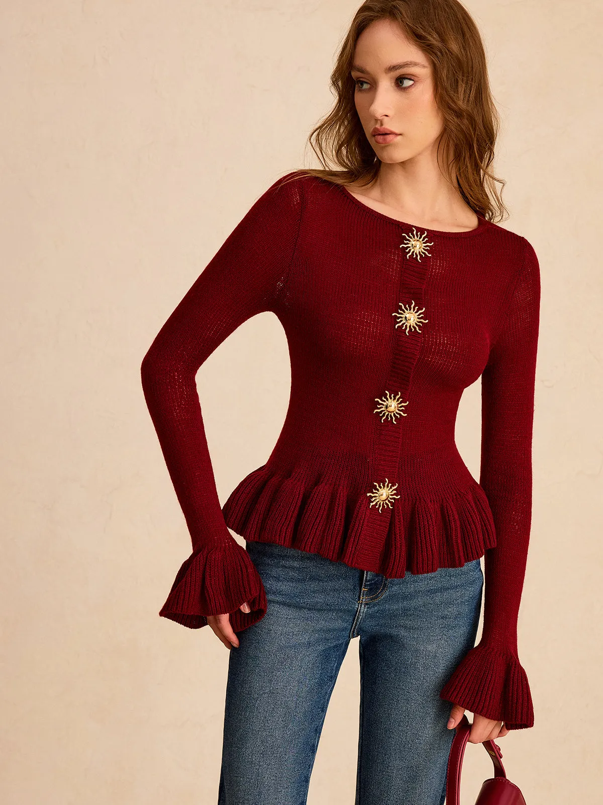 Metal Detail Ruffled Hem Knit Top sold by COMMENSE product image thumbnail 4