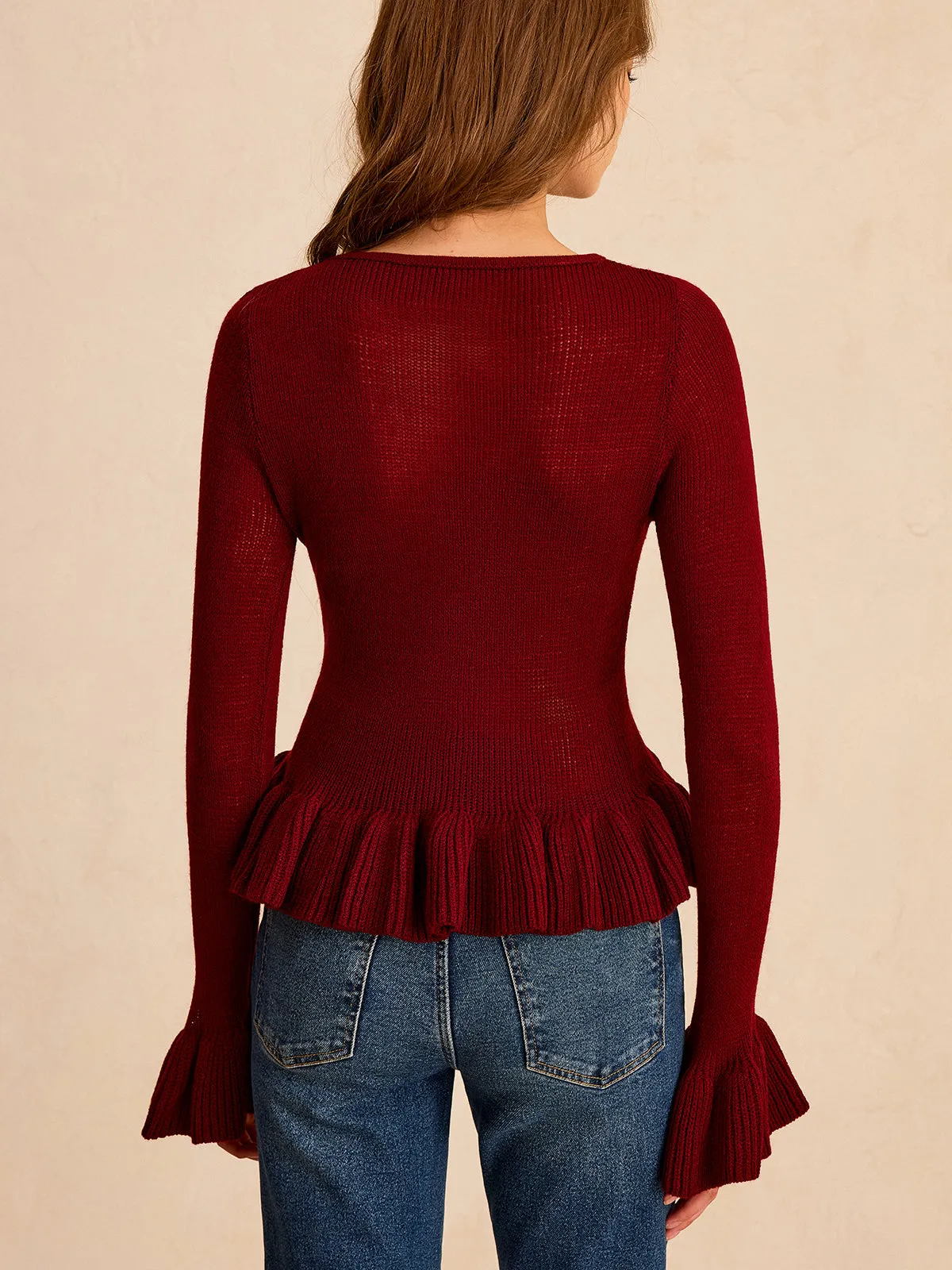 Metal Detail Ruffled Hem Knit Top sold by COMMENSE product image thumbnail 2