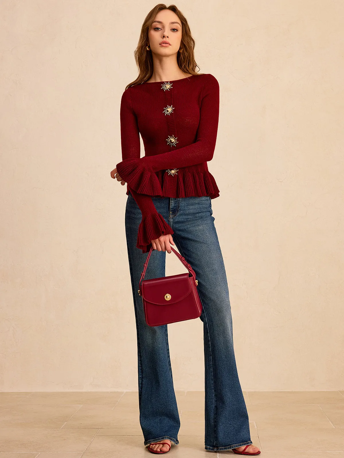 Metal Detail Ruffled Hem Knit Top sold by COMMENSE product image thumbnail 3