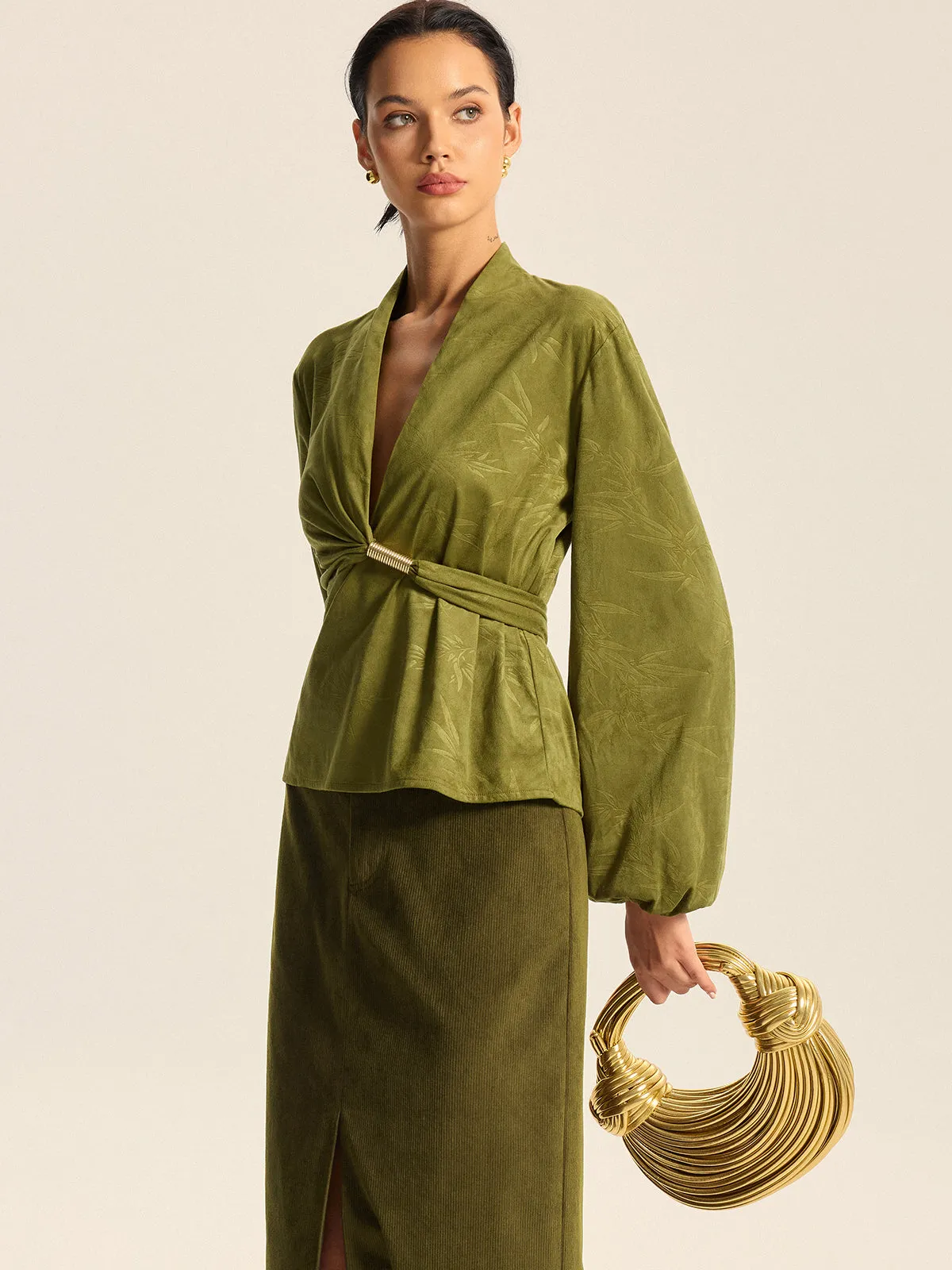 Textured Embossed Belted Wrap Top sold by COMMENSE product image thumbnail 3