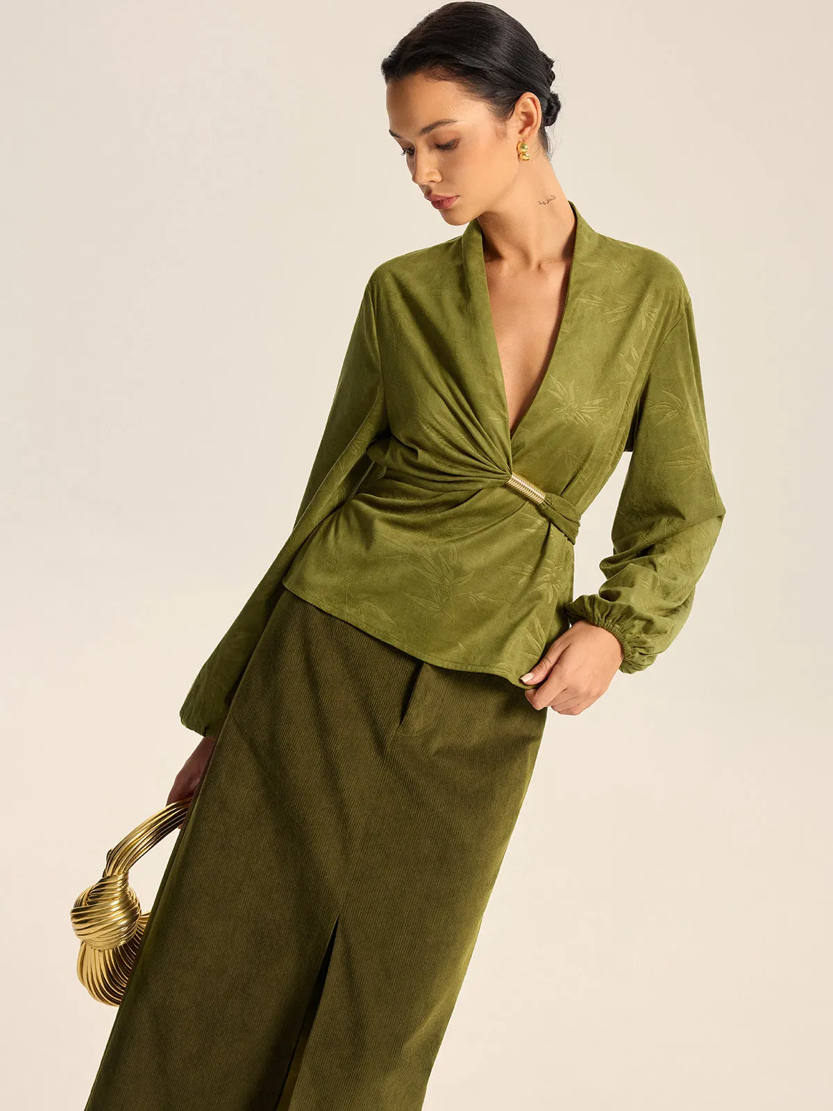 Textured Embossed Belted Wrap Top sold by COMMENSE product image thumbnail 4