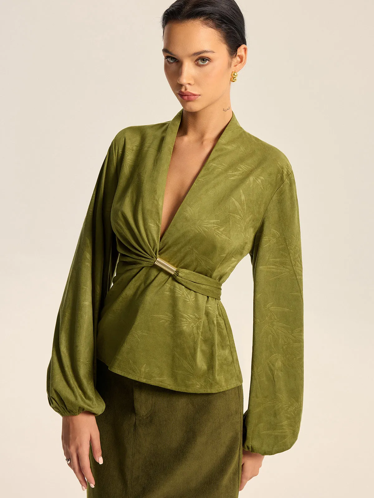 Textured Embossed Belted Wrap Top sold by COMMENSE product image thumbnail 2