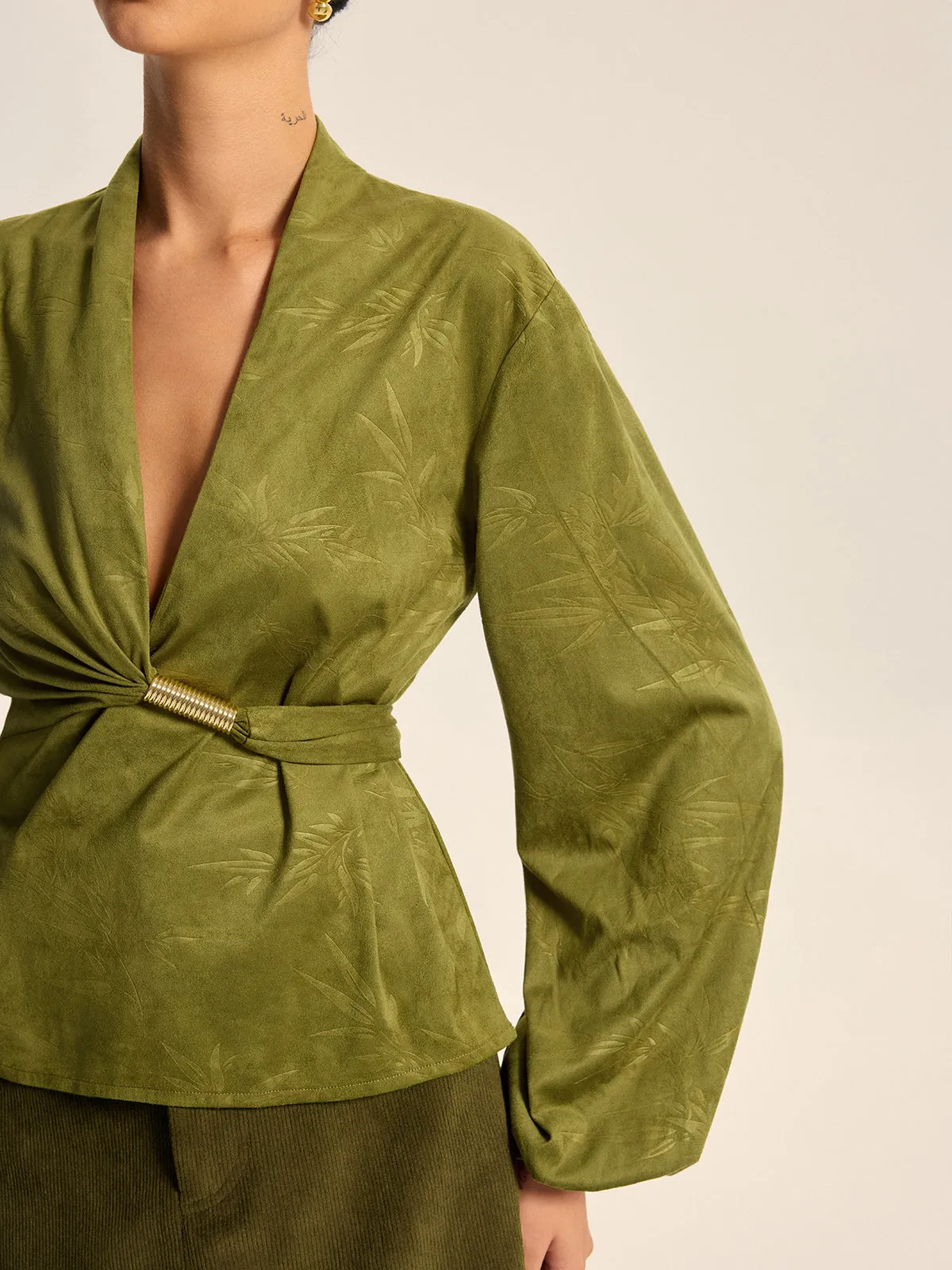 Textured Embossed Belted Wrap Top sold by COMMENSE product image thumbnail 5