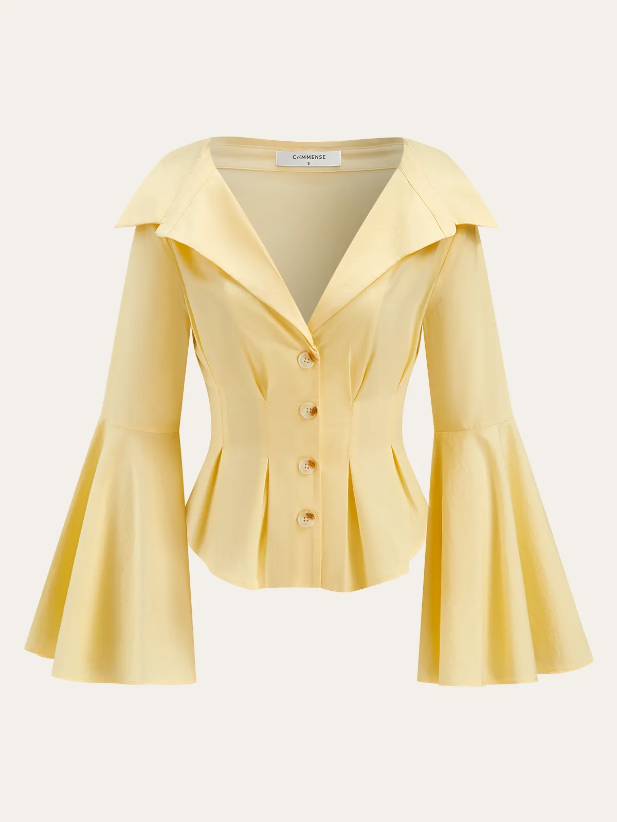 Lapel-Collar Bell Sleeve Peplum Shirt sold by COMMENSE product image thumbnail 2