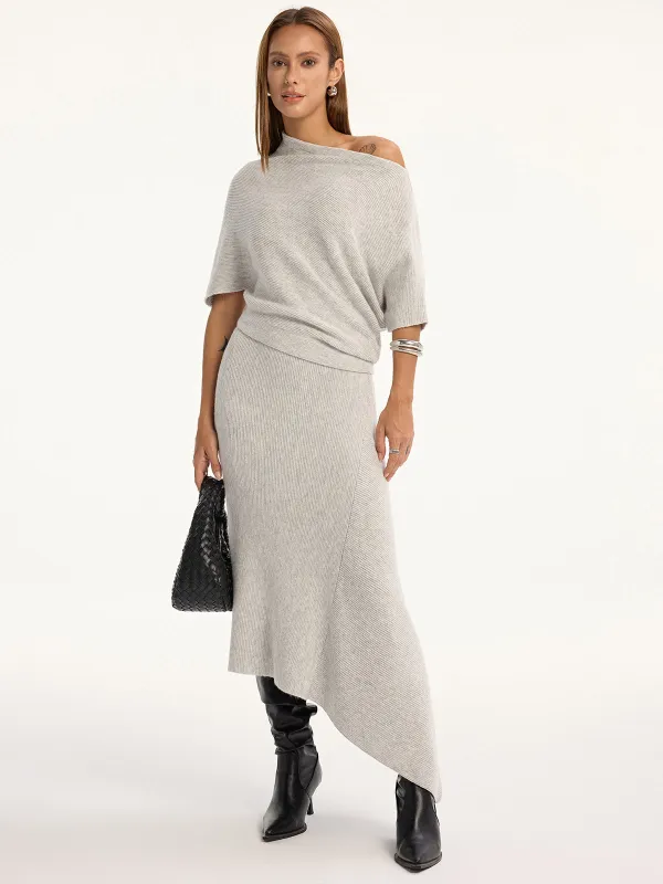 Asymmetric Wool-Blend Midi Skirt sold by COMMENSE