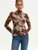 Abstract Print Mesh Long Sleeve T-Shirt sold by COMMENSE