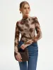 Abstract Print Mesh Long Sleeve T-Shirt sold by COMMENSE