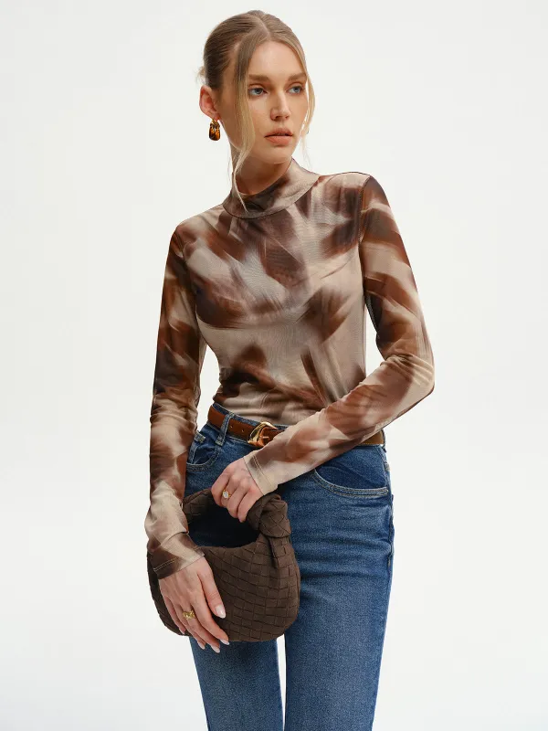 Abstract Print Mesh Long Sleeve T-Shirt sold by COMMENSE